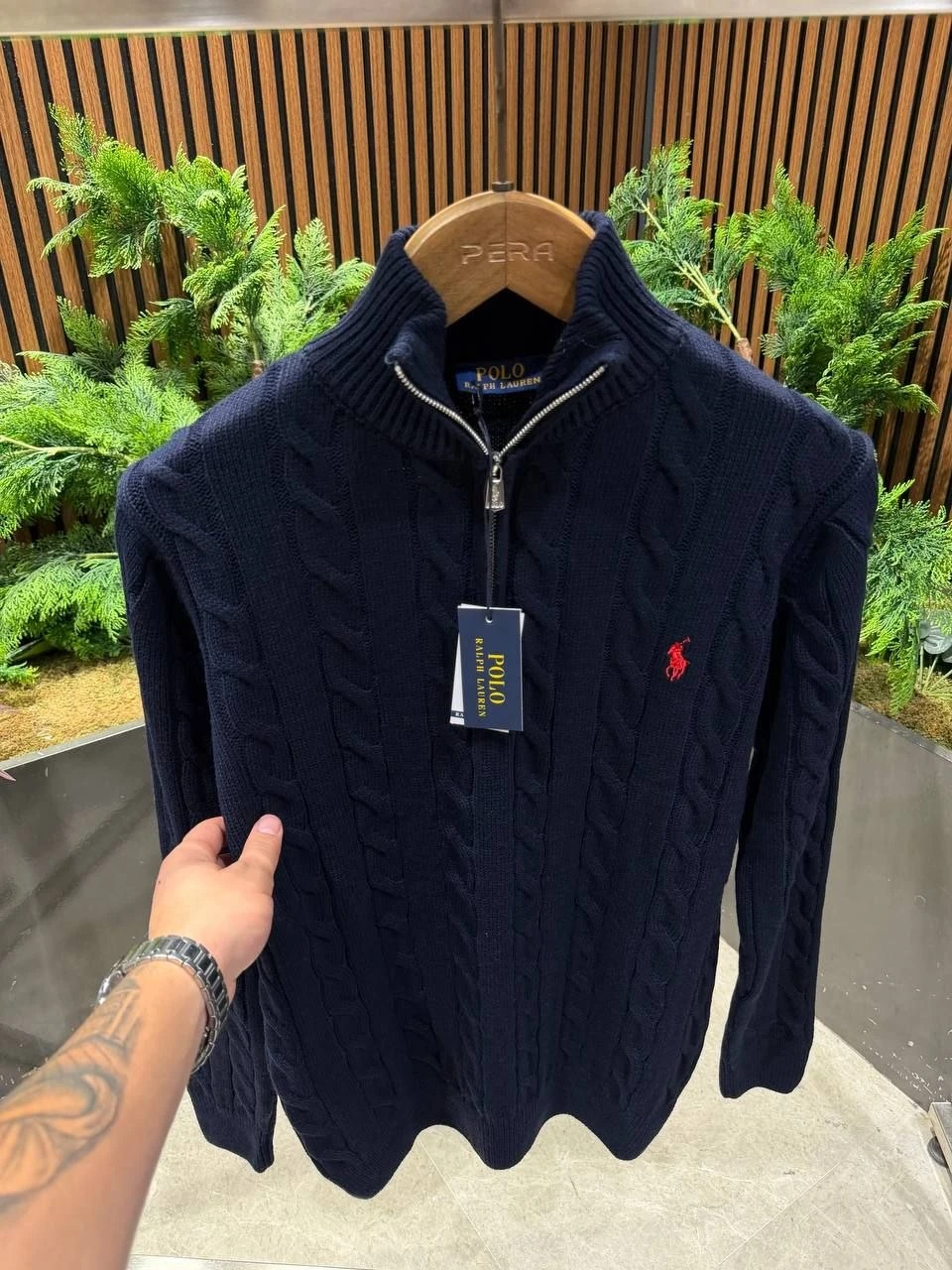 Мъжка тъмносиня плетена жилетка Polo Ralph Lauren с цял цип
